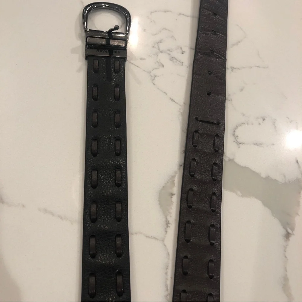 Unbranded Mens Brown Black Reversible Faux Leather Belt Size 36 Casual Woven